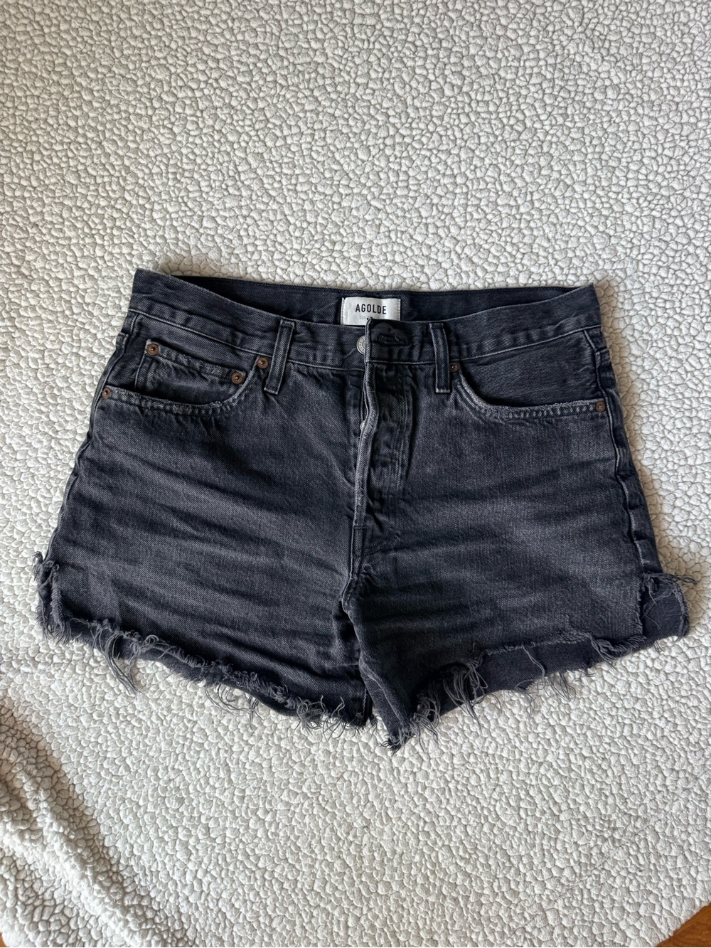 Agolde Black Distressed High-Rise Denim Shorts